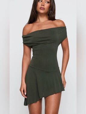 Princess Polly Olive Green Asymmetrical Dress, size 2